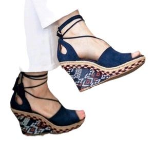 CABI Isla Wedges espadrilles open toe Navy blue suede 8.5